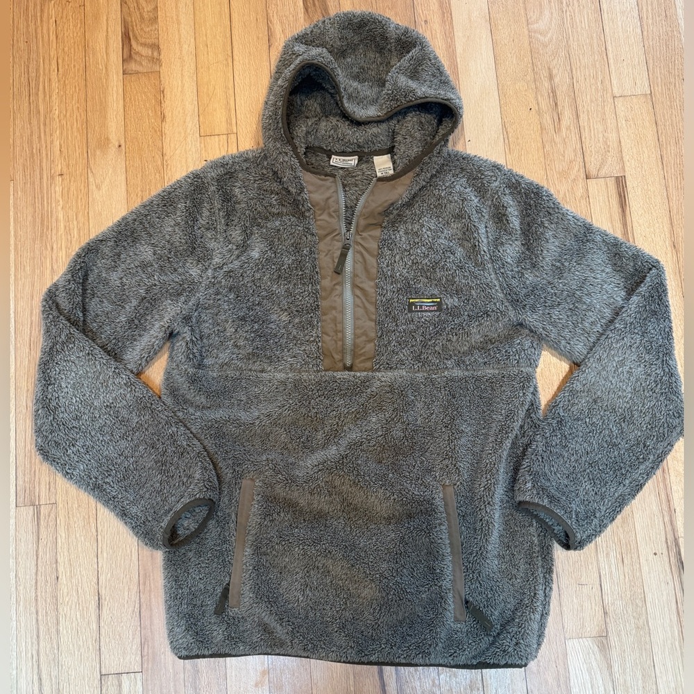 LL Bean Fleece Half Zip Hoodie Green M Tall EUC